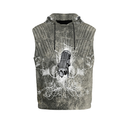 Music, microphone on vintage background All Over Print Sleeveless Hoodie for Men (Model H15)