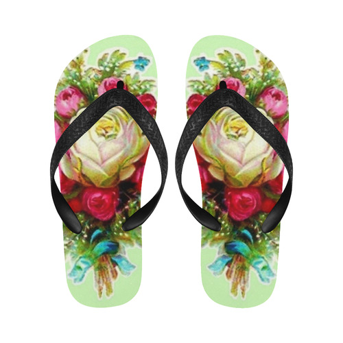 Vintage Floral Bouquet Flip Flops for Men/Women (Model 040)