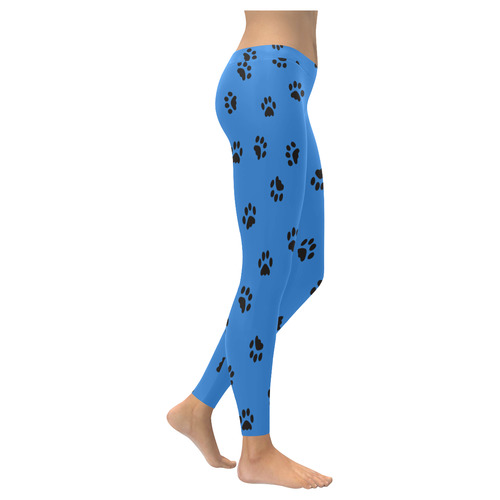 Footprints CAT black on clear background Women's Low Rise Leggings (Invisible Stitch) (Model L05)