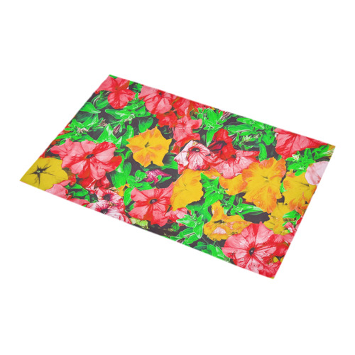 closeup flower abstract background in pink red yellow with green leaves Bath Rug 16''x 28''