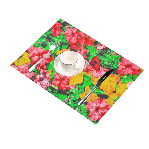 closeup flower abstract background in pink red yellow with green leaves Placemat 14’’ x 19’’ (Set of 4)