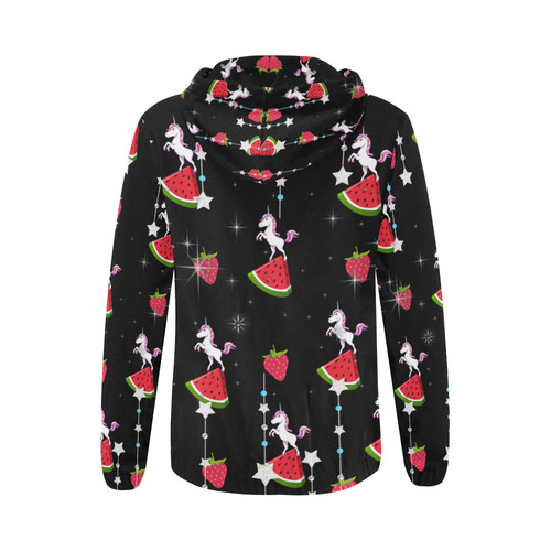 rockabilly strawberry watermelon unicorn All Over Print Full Zip Hoodie for Women (Model H14)