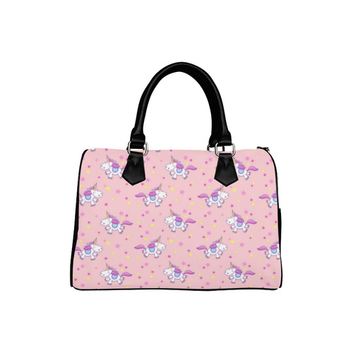 Cute Pink Unicorn Pattern Stars Boston Handbag (Model 1621)