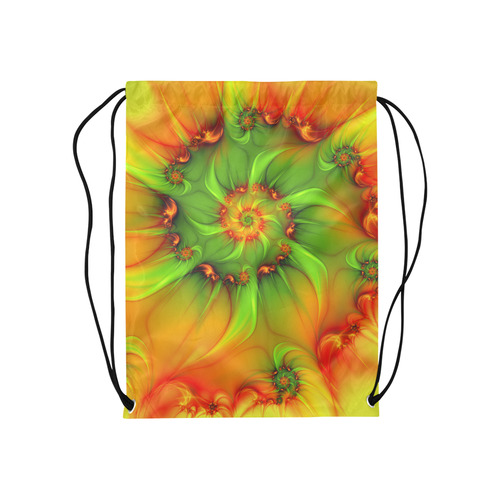 Hot Summer Green Orange Abstract Colorful Fractal Medium Drawstring Bag Model 1604 (Twin Sides) 13.8"(W) * 18.1"(H)