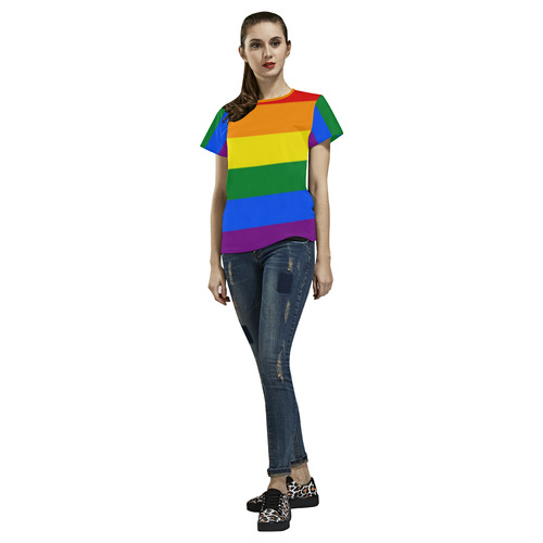 Gay Pride Rainbow Flag Stripes All Over Print T-Shirt for Women (USA Size) (Model T40)