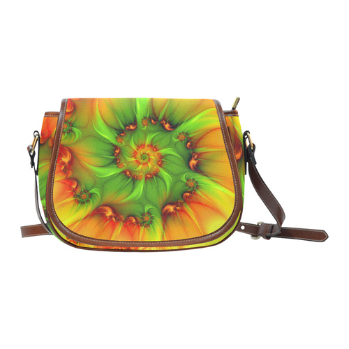 Hot Summer Green Orange Abstract Colorful Fractal Saddle Bag/Small (Model 1649) Full Customization