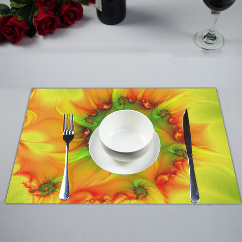 Hot Summer Green Orange Abstract Colorful Fractal Placemat 14’’ x 19’’