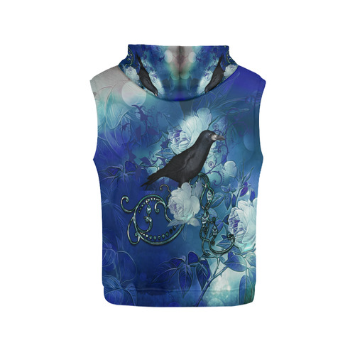 The crow with wonderful  flowers All Over Print Sleeveless Hoodie for Men (Model H15)