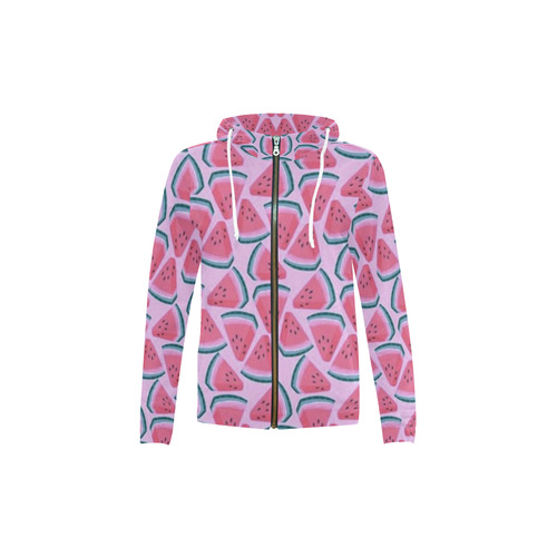 watermelon in pink rockabilly All Over Print Full Zip Hoodie for Kid (Model H14)