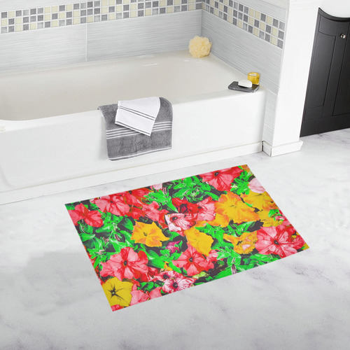 closeup flower abstract background in pink red yellow with green leaves Bath Rug 20''x 32''