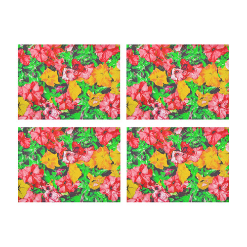 closeup flower abstract background in pink red yellow with green leaves Placemat 14’’ x 19’’ (Set of 4)
