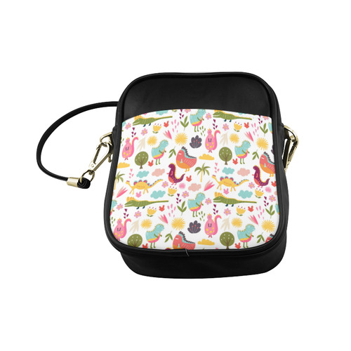 Cute Dinosaur Love Floral Pattern Sling Bag (Model 1627)