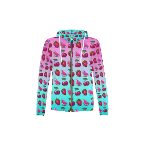 watermelon cherry strawberry rockabilly All Over Print Full Zip Hoodie for Kid (Model H14)