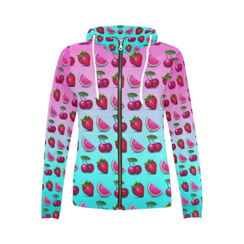 rockabilly strawberry watermelon cherry All Over Print Full Zip Hoodie for Women (Model H14)