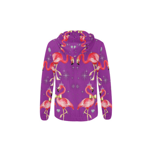 royal flamingo rockabilly on purple All Over Print Full Zip Hoodie for Kid (Model H14)