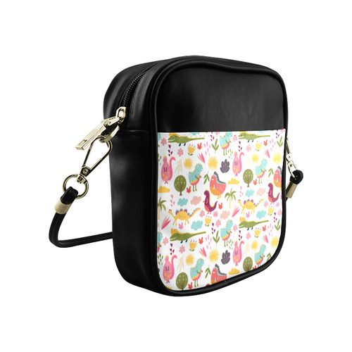 Cute Dinosaur Love Floral Pattern Sling Bag (Model 1627)