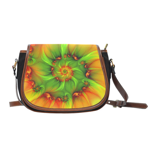 Hot Summer Green Orange Abstract Colorful Fractal Saddle Bag/Small (Model 1649)(Flap Customization)
