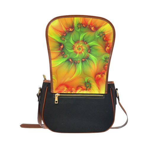 Hot Summer Green Orange Abstract Colorful Fractal Saddle Bag/Small (Model 1649)(Flap Customization)
