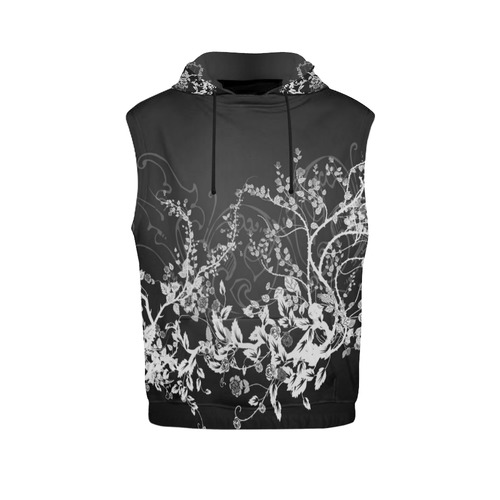 Flowers in black and white All Over Print Sleeveless Hoodie for Men (Model H15)