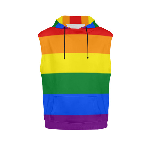 Gay Pride Rainbow Flag Stripes All Over Print Sleeveless Hoodie for Men (Model H15)