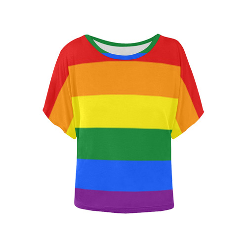 Gay Pride Rainbow Flag Stripes Women's Batwing-Sleeved Blouse T shirt (Model T44)