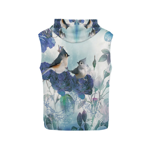 Cute birds with blue flowers All Over Print Sleeveless Hoodie for Men (Model H15)
