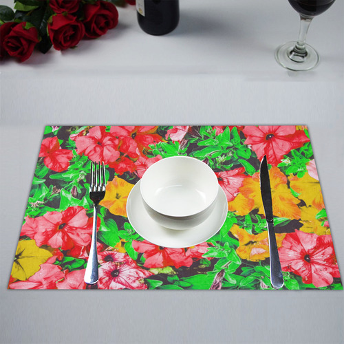 closeup flower abstract background in pink red yellow with green leaves Placemat 14’’ x 19’’ (Set of 4)