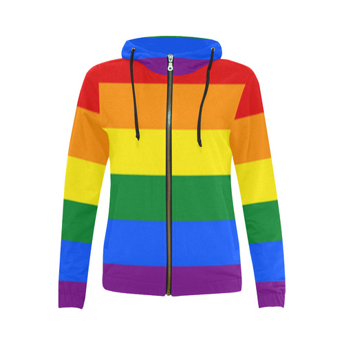 Gay Pride Rainbow Flag Stripes All Over Print Full Zip Hoodie for Women (Model H14)