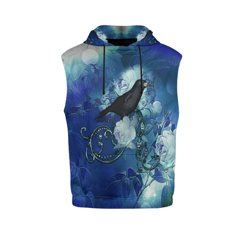 The crow with wonderful  flowers All Over Print Sleeveless Hoodie for Men (Model H15)