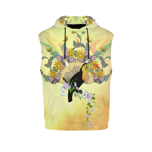Toucan with flowers All Over Print Sleeveless Hoodie for Men (Model H15)