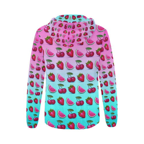 rockabilly strawberry watermelon cherry All Over Print Full Zip Hoodie for Women (Model H14)