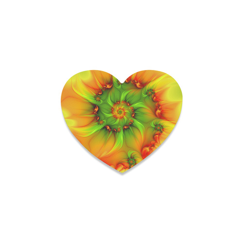 Hot Summer Green Orange Abstract Colorful Fractal Heart Coaster