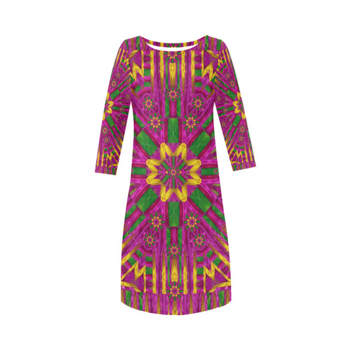 Feather stars mandala pop art Round Collar Dress (D22)