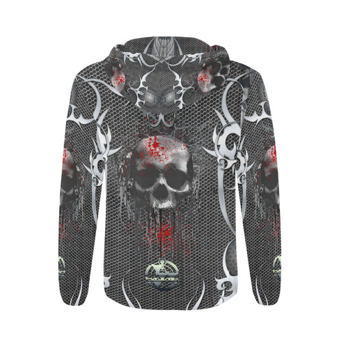 Awesome skull on metal design All Over Print Full Zip Hoodie for Men (Model H14)