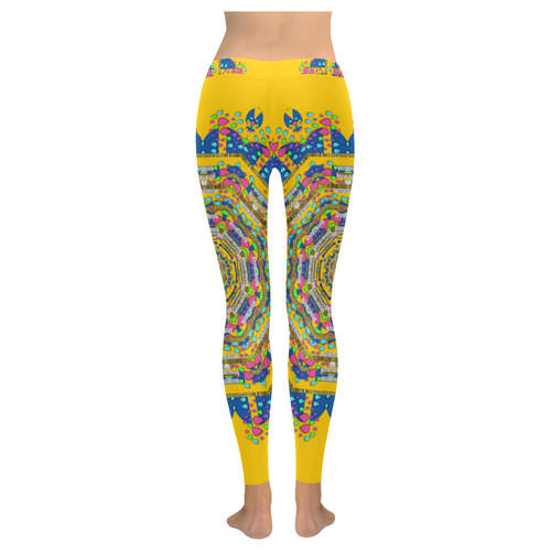 Happy fantasy earth mandala Women's Low Rise Leggings (Invisible Stitch) (Model L05)