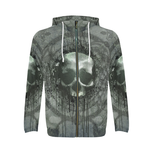 Awesome skull with bones and grunge All Over Print Full Zip Hoodie for Men (Model H14)
