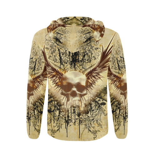 Amazing skull, wings and grunge All Over Print Full Zip Hoodie for Men (Model H14)