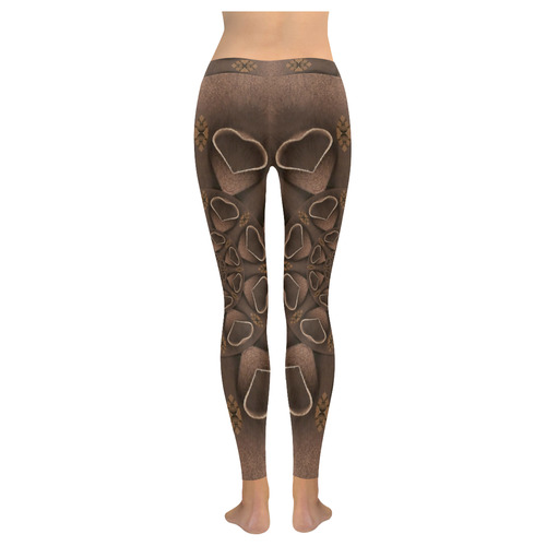 leather fantasy flower in mandala style Women's Low Rise Leggings (Invisible Stitch) (Model L05)