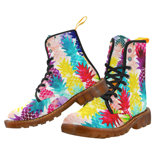 Colorful Tropical Pineapple Pattern Martin Boots For Women Model 1203H