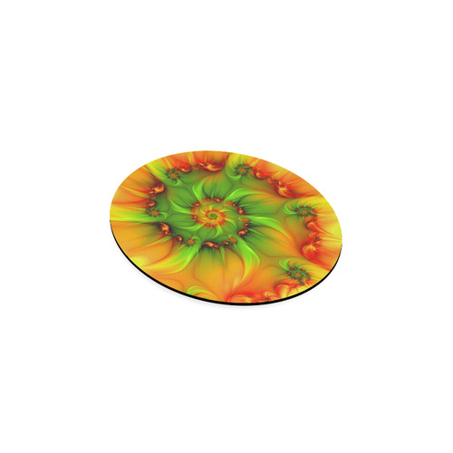 Hot Summer Green Orange Abstract Colorful Fractal Round Coaster