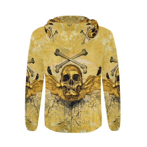 Awesome skull in golden colors All Over Print Full Zip Hoodie for Men (Model H14)