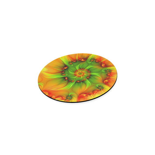 Hot Summer Green Orange Abstract Colorful Fractal Round Coaster