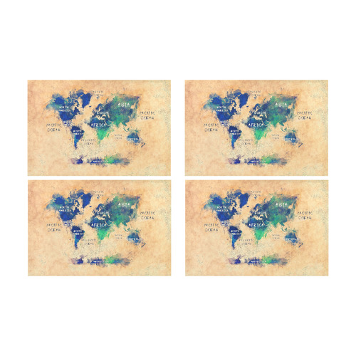 world map OCEANS and continents Placemat 12’’ x 18’’ (Set of 4)