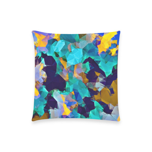 psychedelic geometric polygon abstract pattern in green blue brown yellow Custom  Pillow Case 18"x18" (one side) No Zipper