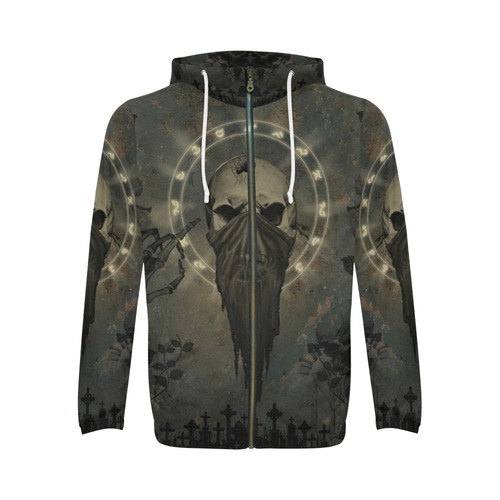 The creepy skull with spider All Over Print Full Zip Hoodie for Men (Model H14)