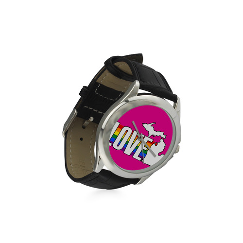 Gay Pride Love Michigan Watch w/Pink Face Women's Classic Leather Strap Watch(Model 203)