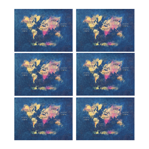 world map oceans and continents Placemat 14’’ x 19’’ (Six Pieces)