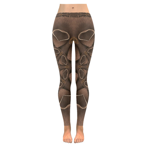 leather fantasy flower in mandala style Women's Low Rise Leggings (Invisible Stitch) (Model L05)