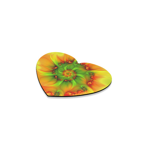 Hot Summer Green Orange Abstract Colorful Fractal Heart Coaster