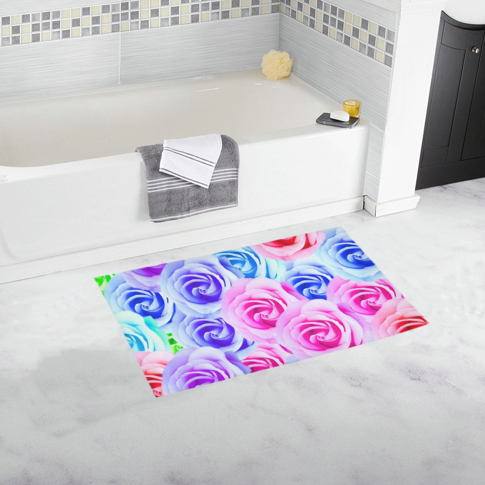 Closeup Colorful Rose Texture Background In Pink Purple Blue Green Bath Rug 16 X 28 Id D1645732